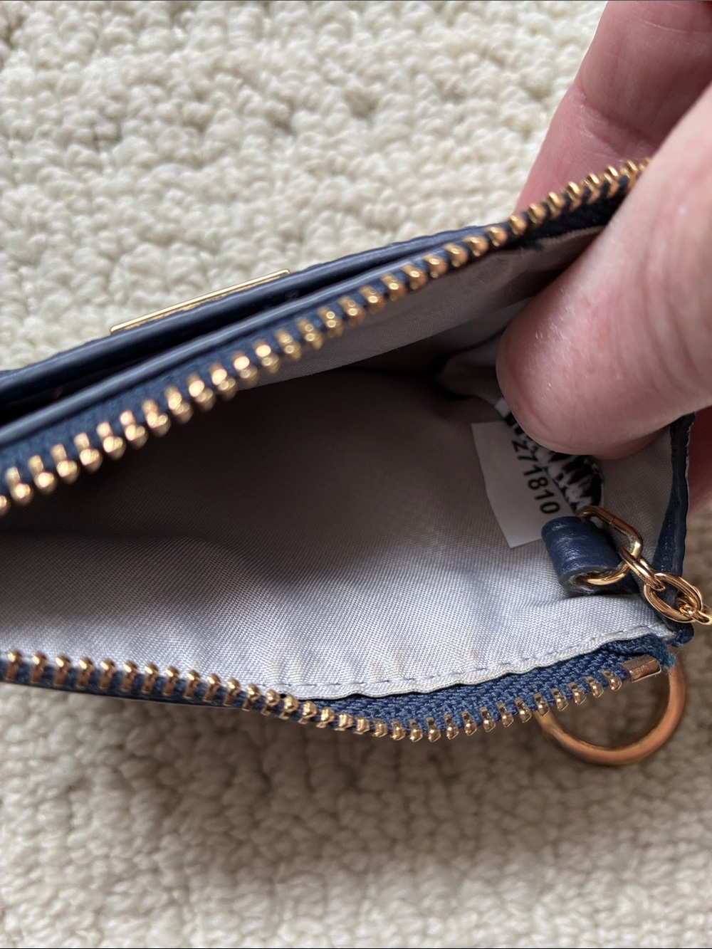 TUMI Navy Blue Leather Zip Card Case with Key Ring OS - Picture 5 of 8